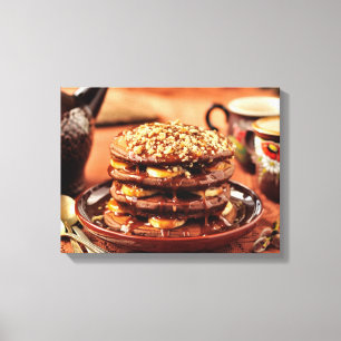Chocolate Pancakes with Bananas and Caramel Canvas Print
