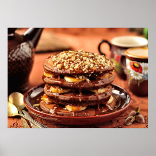 Chocolate Pancakes with Bananas and Caramel Poster