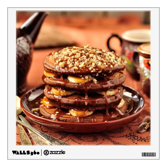 Chocolate Pancakes with Bananas and Caramel Wall Decal (Front)