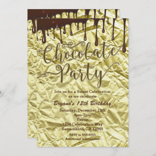Chocolate Party Gold Faux Foil Wrapper Invitations