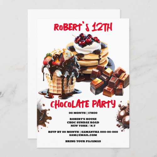 Chocolate party ice cream pancakes toppings kids invitation