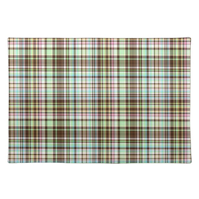 Chocolate Pastels Plaid 1-COTTON PLACE MAT (Front)