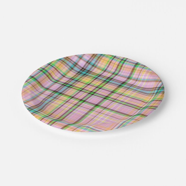 Chocolate Pastels Plaid 21-PAPER PARTY PLATES (Angled)