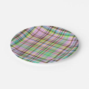 Chocolate Pastels Plaid 25-PAPER PARTY PLATES