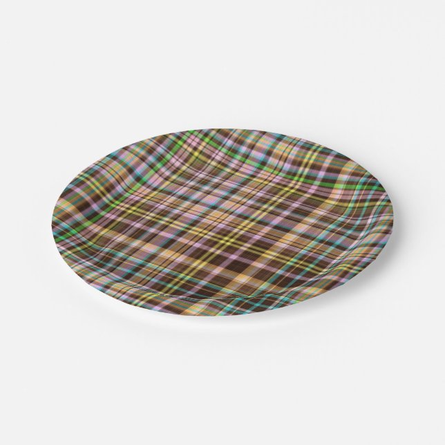 Chocolate Pastels Plaid 27-PAPER PARTY PLATES (Angled)