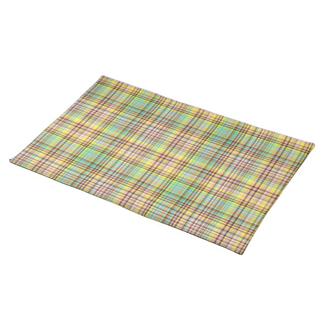 Chocolate Pastels Plaid 2-COTTON PLACE MAT (On Table)