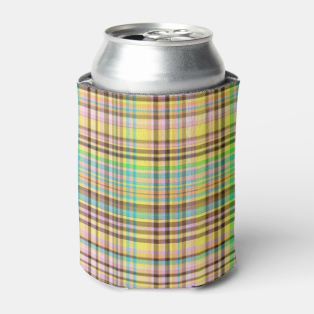 Chocolate Pastels Plaid 2-INSULATED CAN COOLER (Can Front)
