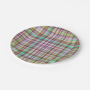 Chocolate Pastels Plaid 30-PAPER PARTY PLATES