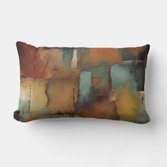 Chocolate Patchwork Abstract Lumbar Pillow (Front)