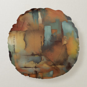Chocolate Patchwork Abstract Round Pillow