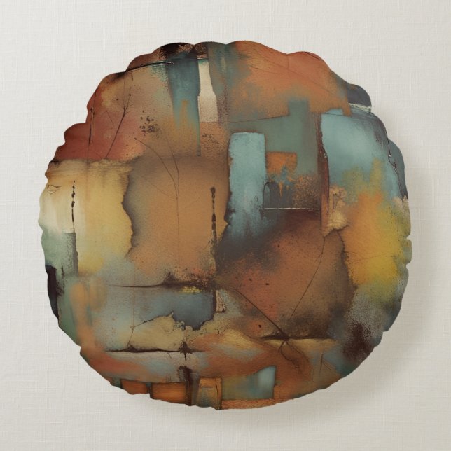 Chocolate Patchwork Abstract Round Pillow (Front)
