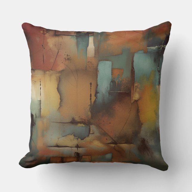 Chocolate Patchwork Abstract Throw Pillow (Front)
