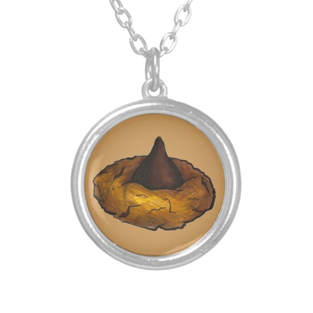 Chocolate Peanut Butter Blossom Baked Goods Cookie Silver Plated Necklace (Front)
