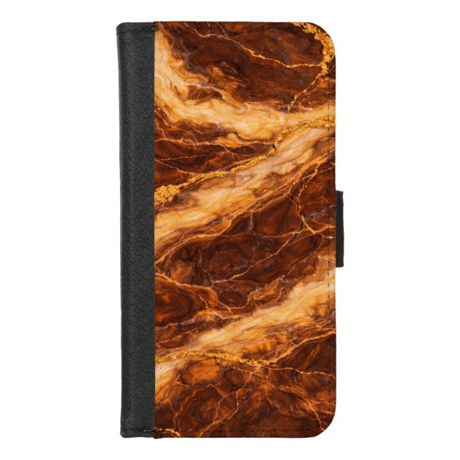 Chocolate Peanut Butter Marble with Gold Veining iPhone Wallet Case (Front)