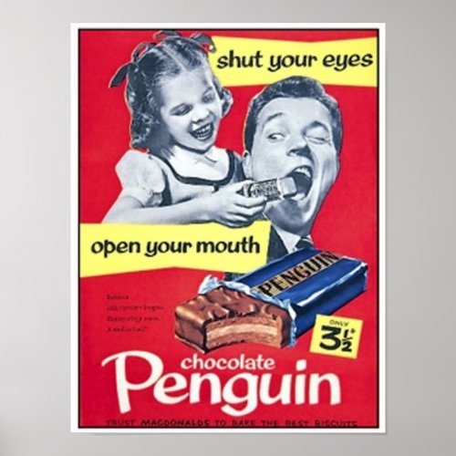 Chocolate Penguin Vintage Ad Poster