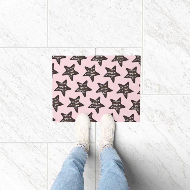 Chocolate Peppermint Star Pink Christmas Cookie Doormat (Indoor)