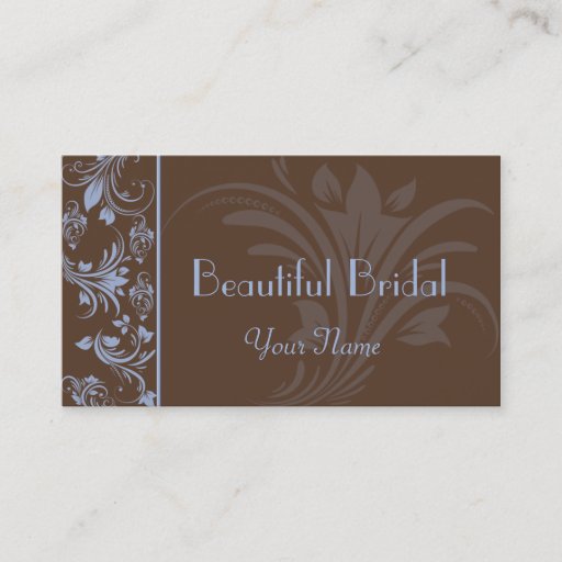 Customizable Chocolate Periwinkle Floral Scroll Business Card
