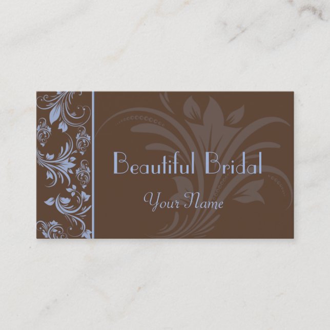 Chocolate Periwinkle Floral Scroll Business Card (Front)