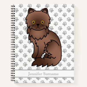 Chocolate Persian Cute Cartoon Cat & Custom Text Notebook