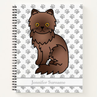 Chocolate Persian Cute Cartoon Cat &amp; Custom Text Notebook