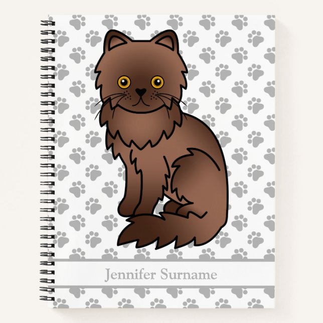 Chocolate Persian Cute Cartoon Cat & Custom Text Notebook (Front)