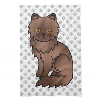 Chocolate Persian Cute Cartoon Cat Illustration Kitchen Towel