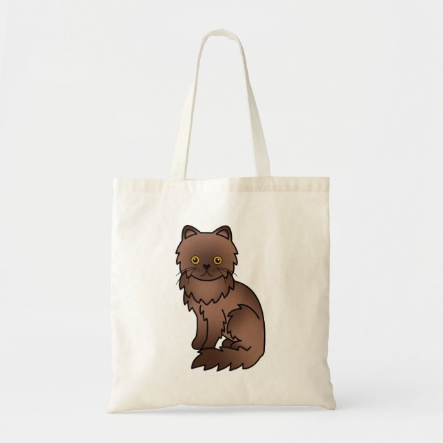 Chocolate Persian Cute Cartoon Cat Illustration Tote Bag (Front)