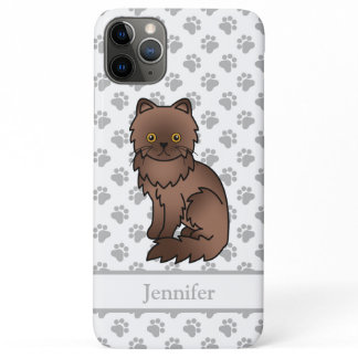 Chocolate Persian Cute Cartoon Cat &amp; Name iPhone 11 Pro Max Case