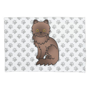 Chocolate Persian Cute Cartoon Cat & Paws Pillow Case