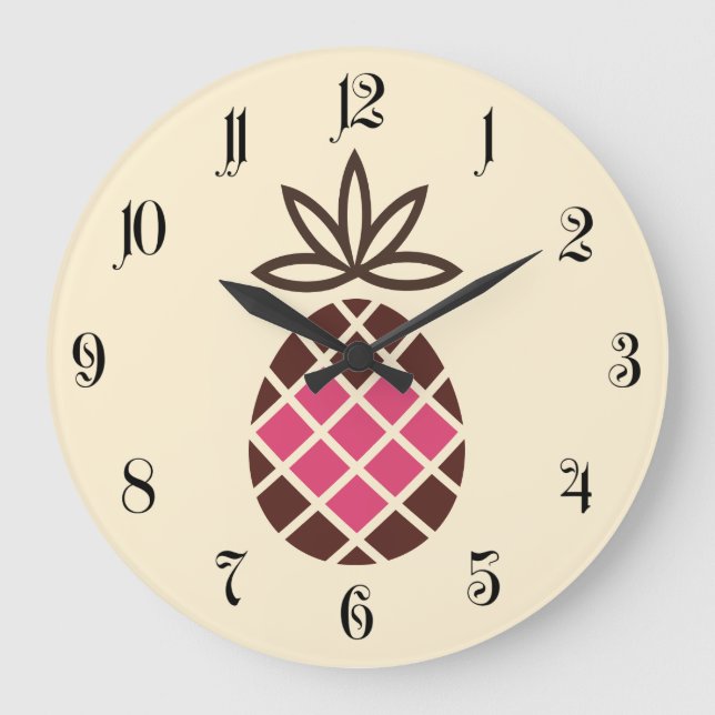 Chocolate pineapple with pink heart large clock (Front)