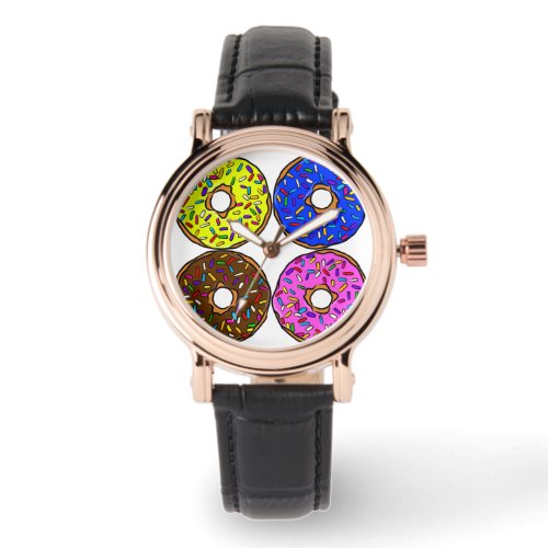 Chocolate Pink Blue Yellow Donut Pattern Sprinkles Watch