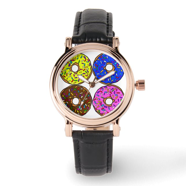 Chocolate Pink Blue Yellow Donut Pattern Sprinkles Watch (Front)