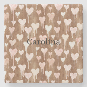 Chocolate Pink Cream Hearts Love Valentine's Day Stone Coaster