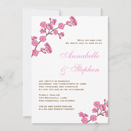 Chocolate Pink Flowers Wedding Invitation
