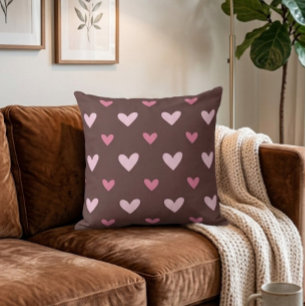Chocolate & Pink Heart Pattern Throw Pillow