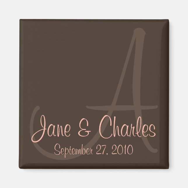 Chocolate & Pink Monogram • Save the Date Magnet (Front)