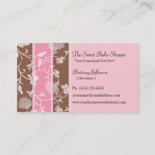 Chocolate Pink Roses Sweet Bakery Business Card