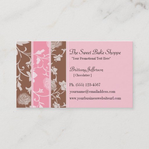 Customizable Chocolate Pink Roses Sweet Bakery Business Card