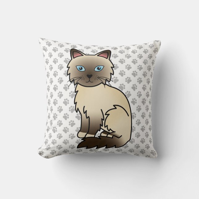 Chocolate Point Birman / Ragdoll Cat & Paws Throw Pillow (Front)