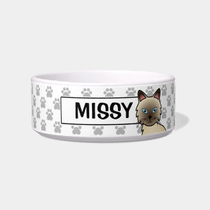 Chocolate Point Birman / Ragdoll Cat With Name Bowl