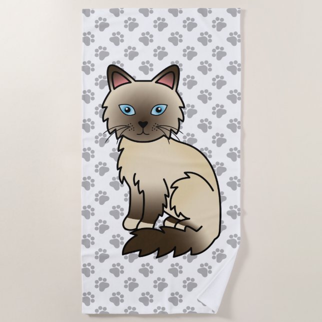 Chocolate Point Birman / Ragdoll Cute Cat & Paws Beach Towel (Front)