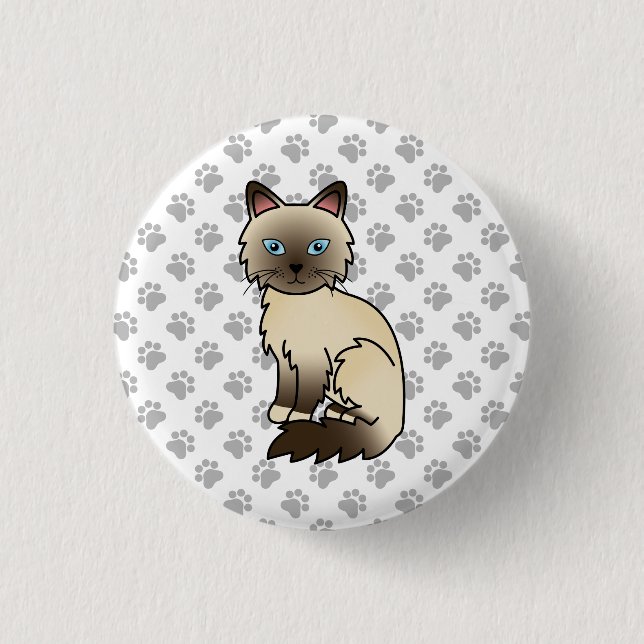 Chocolate Point Birman / Ragdoll Cute Cat & Paws Button (Front)