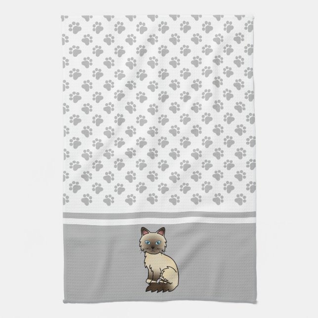 Chocolate Point Birman / Ragdoll Cute Cat & Paws Kitchen Towel (Vertical)