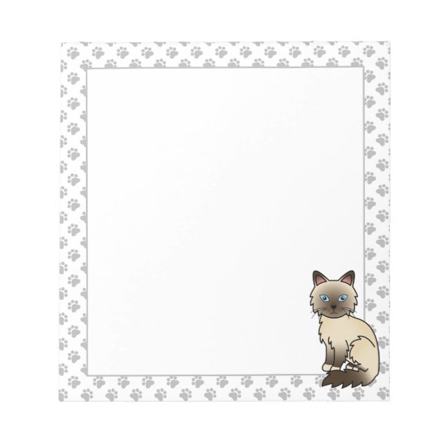 Chocolate Point Birman / Ragdoll Cute Cat & Paws Notepad (Front)