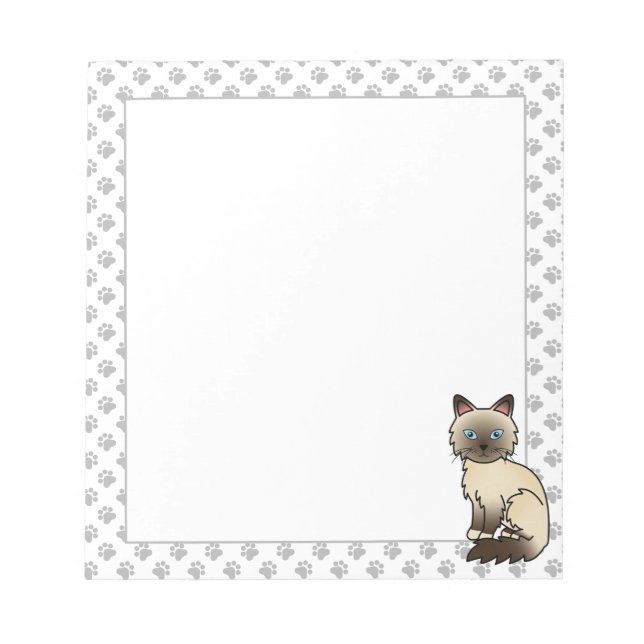 Chocolate Point Birman / Ragdoll Cute Cat & Paws Notepad (Front)