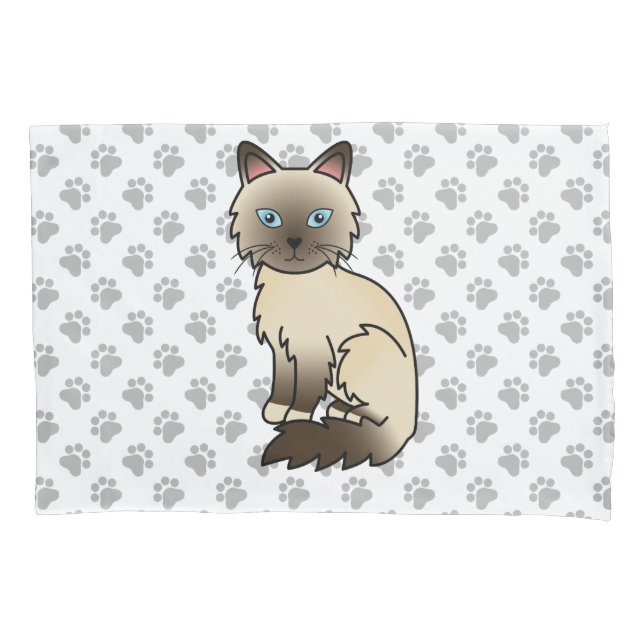 Chocolate Point Birman / Ragdoll Cute Cat & Paws Pillow Case (Front)