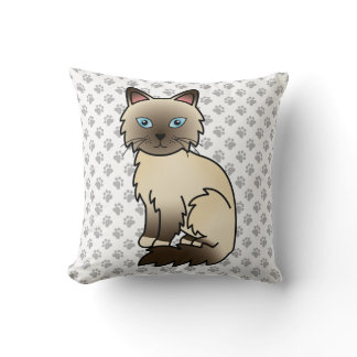 Chocolate Point Birman / Ragdoll Cute Cat &amp; Paws Throw Pillow