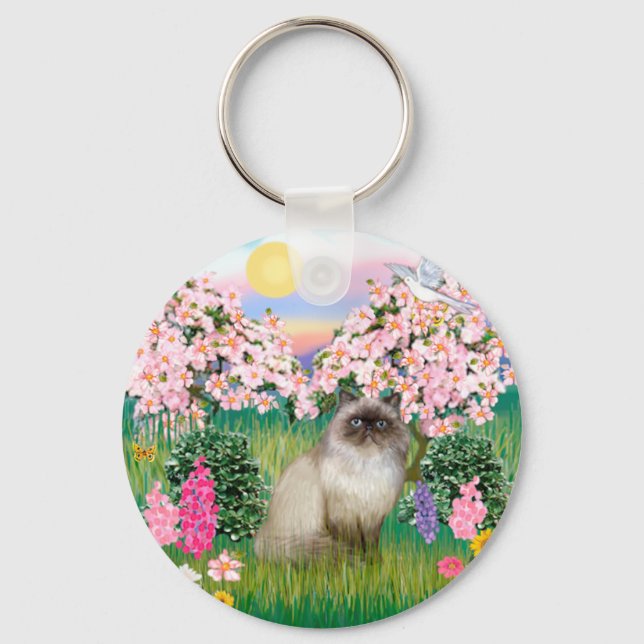 Chocolate Point Himalayan -  Blossoms Keychain (Front)