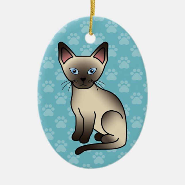Chocolate Point Siamese Breed Cat Illustration Ceramic Ornament (Front)