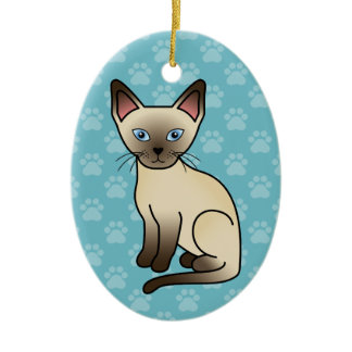 Chocolate Point Siamese Breed Cat Illustration Ceramic Ornament